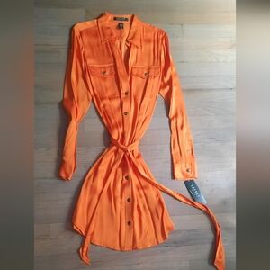 NWT Ralph Lauren Orange Silky Shirt Dress